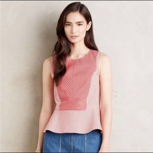 Maeve Red and White Striped and ruffle Blouse  size 4